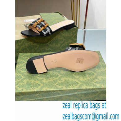 Gucci leather Slide Sandals Black With Bamboo Buckle 2023