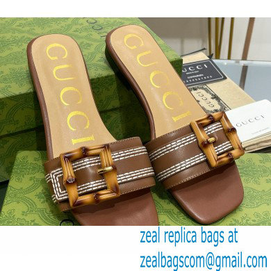Gucci leather Slide Sandals Brown With Bamboo Buckle 2023