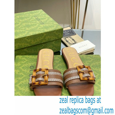 Gucci leather Slide Sandals Brown With Bamboo Buckle 2023 - Click Image to Close