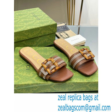 Gucci leather Slide Sandals Brown With Bamboo Buckle 2023 - Click Image to Close