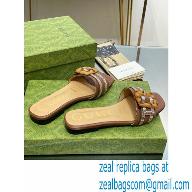 Gucci leather Slide Sandals Brown With Bamboo Buckle 2023