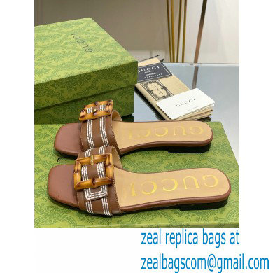 Gucci leather Slide Sandals Brown With Bamboo Buckle 2023