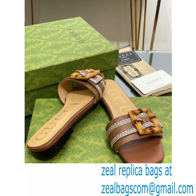 Gucci leather Slide Sandals Brown With Bamboo Buckle 2023