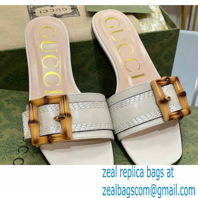 Gucci leather Slide Sandals Gray With Bamboo Buckle 2023