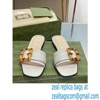 Gucci leather Slide Sandals Gray With Bamboo Buckle 2023