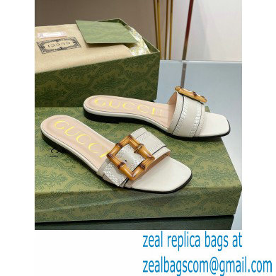 Gucci leather Slide Sandals Gray With Bamboo Buckle 2023