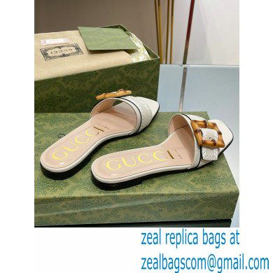 Gucci leather Slide Sandals Gray With Bamboo Buckle 2023