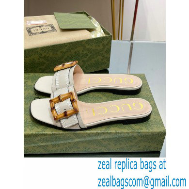 Gucci leather Slide Sandals Gray With Bamboo Buckle 2023