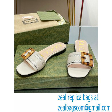 Gucci leather Slide Sandals Gray With Bamboo Buckle 2023