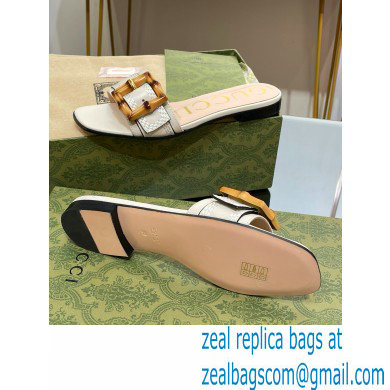 Gucci leather Slide Sandals Gray With Bamboo Buckle 2023