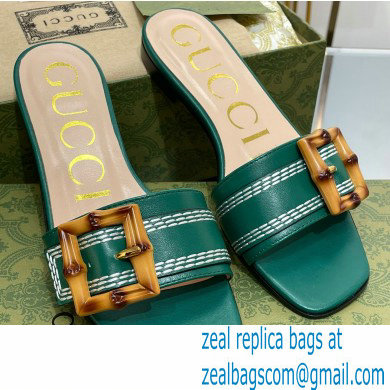 Gucci leather Slide Sandals Green With Bamboo Buckle 2023 - Click Image to Close