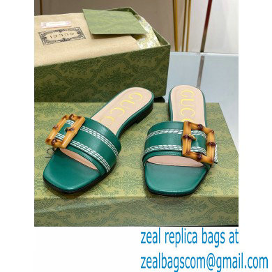 Gucci leather Slide Sandals Green With Bamboo Buckle 2023