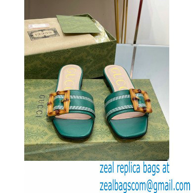 Gucci leather Slide Sandals Green With Bamboo Buckle 2023 - Click Image to Close