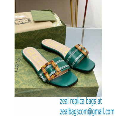 Gucci leather Slide Sandals Green With Bamboo Buckle 2023