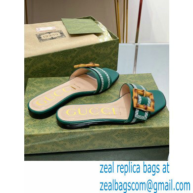 Gucci leather Slide Sandals Green With Bamboo Buckle 2023 - Click Image to Close