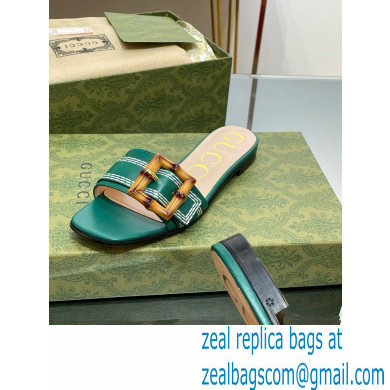 Gucci leather Slide Sandals Green With Bamboo Buckle 2023 - Click Image to Close