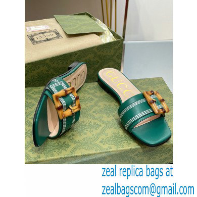 Gucci leather Slide Sandals Green With Bamboo Buckle 2023