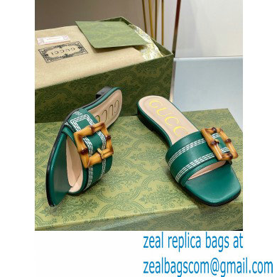 Gucci leather Slide Sandals Green With Bamboo Buckle 2023 - Click Image to Close