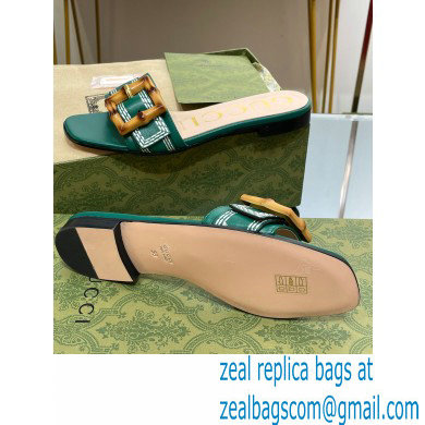 Gucci leather Slide Sandals Green With Bamboo Buckle 2023 - Click Image to Close