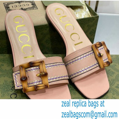 Gucci leather Slide Sandals Nude Pink With Bamboo Buckle 2023