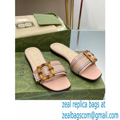 Gucci leather Slide Sandals Nude Pink With Bamboo Buckle 2023 - Click Image to Close