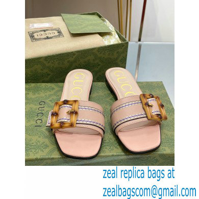 Gucci leather Slide Sandals Nude Pink With Bamboo Buckle 2023 - Click Image to Close