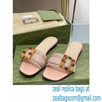 Gucci leather Slide Sandals Nude Pink With Bamboo Buckle 2023