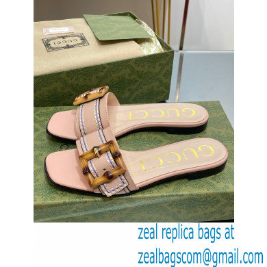 Gucci leather Slide Sandals Nude Pink With Bamboo Buckle 2023 - Click Image to Close