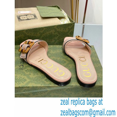 Gucci leather Slide Sandals Nude Pink With Bamboo Buckle 2023