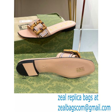 Gucci leather Slide Sandals Nude Pink With Bamboo Buckle 2023 - Click Image to Close