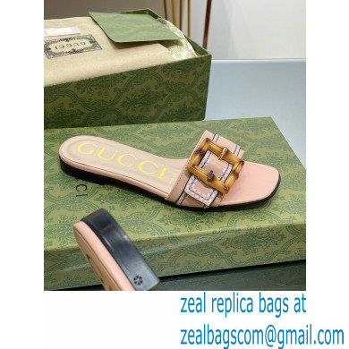 Gucci leather Slide Sandals Nude Pink With Bamboo Buckle 2023 - Click Image to Close