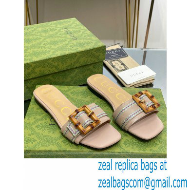 Gucci leather Slide Sandals Nude With Bamboo Buckle 2023 - Click Image to Close