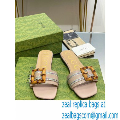 Gucci leather Slide Sandals Nude With Bamboo Buckle 2023