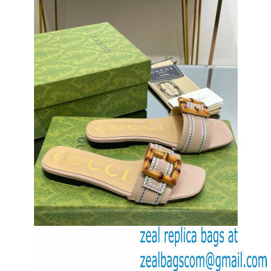 Gucci leather Slide Sandals Nude With Bamboo Buckle 2023