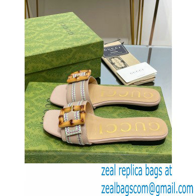 Gucci leather Slide Sandals Nude With Bamboo Buckle 2023