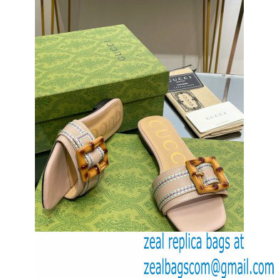 Gucci leather Slide Sandals Nude With Bamboo Buckle 2023