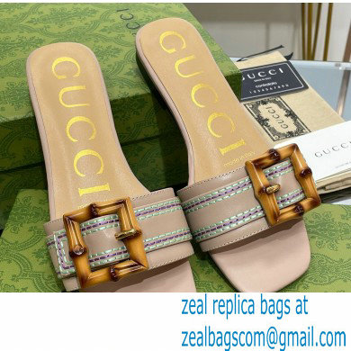 Gucci leather Slide Sandals Nude With Bamboo Buckle 2023 - Click Image to Close