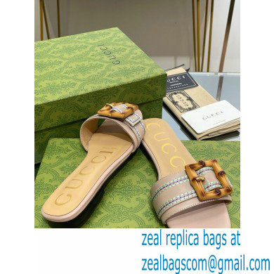 Gucci leather Slide Sandals Nude With Bamboo Buckle 2023