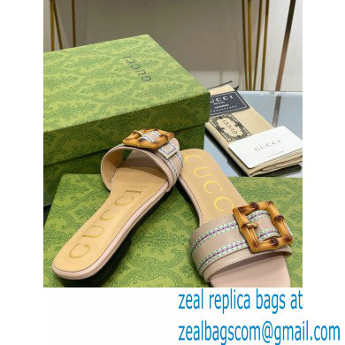 Gucci leather Slide Sandals Nude With Bamboo Buckle 2023 - Click Image to Close