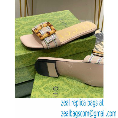 Gucci leather Slide Sandals Nude With Bamboo Buckle 2023