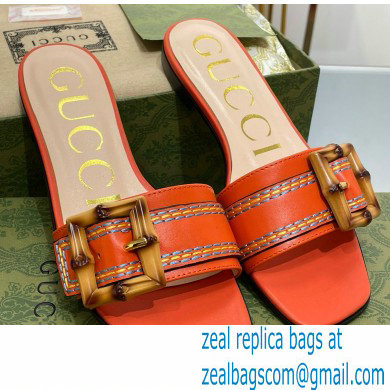 Gucci leather Slide Sandals Orange With Bamboo Buckle 2023 - Click Image to Close