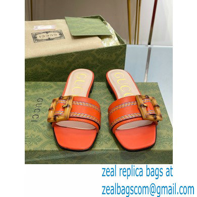 Gucci leather Slide Sandals Orange With Bamboo Buckle 2023 - Click Image to Close