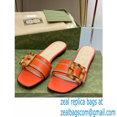 Gucci leather Slide Sandals Orange With Bamboo Buckle 2023