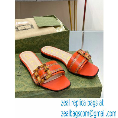 Gucci leather Slide Sandals Orange With Bamboo Buckle 2023 - Click Image to Close