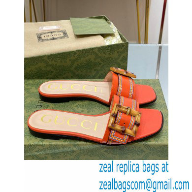 Gucci leather Slide Sandals Orange With Bamboo Buckle 2023