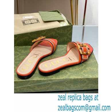 Gucci leather Slide Sandals Orange With Bamboo Buckle 2023