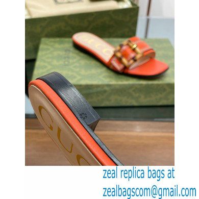 Gucci leather Slide Sandals Orange With Bamboo Buckle 2023 - Click Image to Close