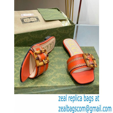 Gucci leather Slide Sandals Orange With Bamboo Buckle 2023