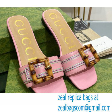 Gucci leather Slide Sandals Pink With Bamboo Buckle 2023