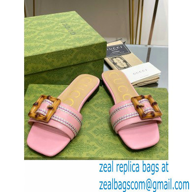 Gucci leather Slide Sandals Pink With Bamboo Buckle 2023